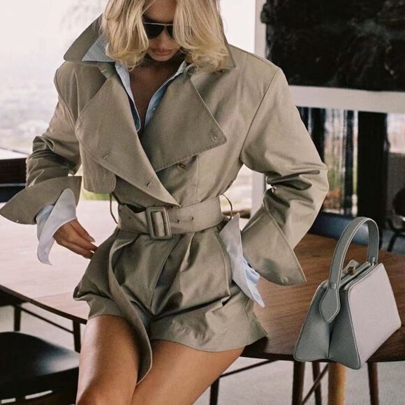 Helsa Oversized Women's Twill Cropped Trench Coat - Picture 5 of 13